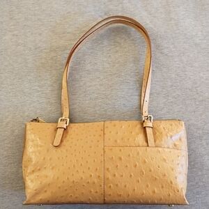 HOBO International Angelica Shoulder Bag Beige Leather Embossed Ostrich Design